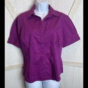 Marks & Spencer Womens Top Size 14 Fuchsia Button Down Short Sleeve Collard